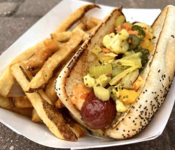 Thousand Hills dog, pickled veggies, spicy mayo, grain mustard